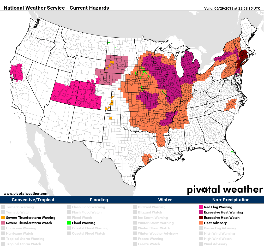 Extreme Temperature Diary June 29, 2018/ Hot Topic Historic U.S. Heat