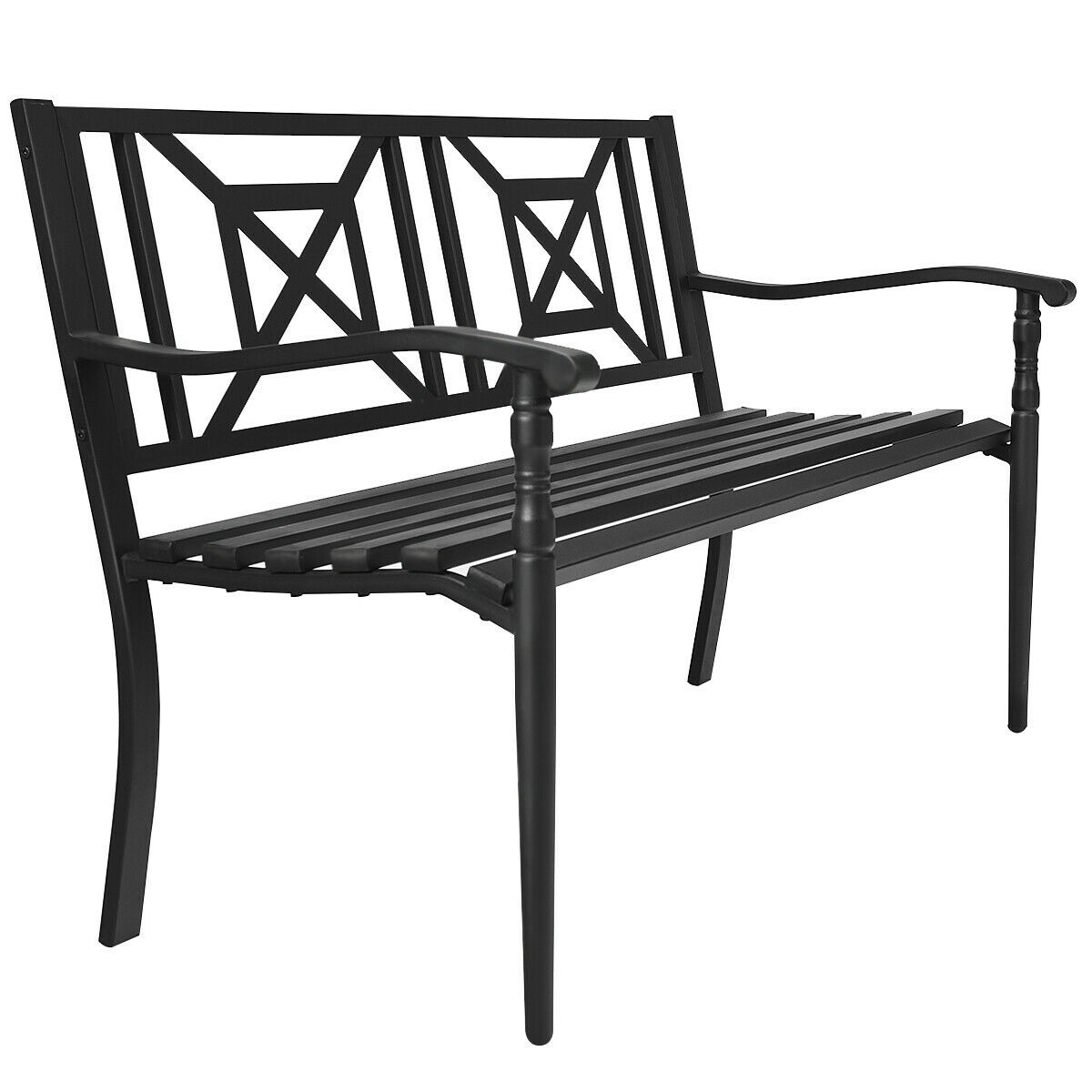 Patio Garden Bench Steel Frame Park Yard Outdoor Furniture