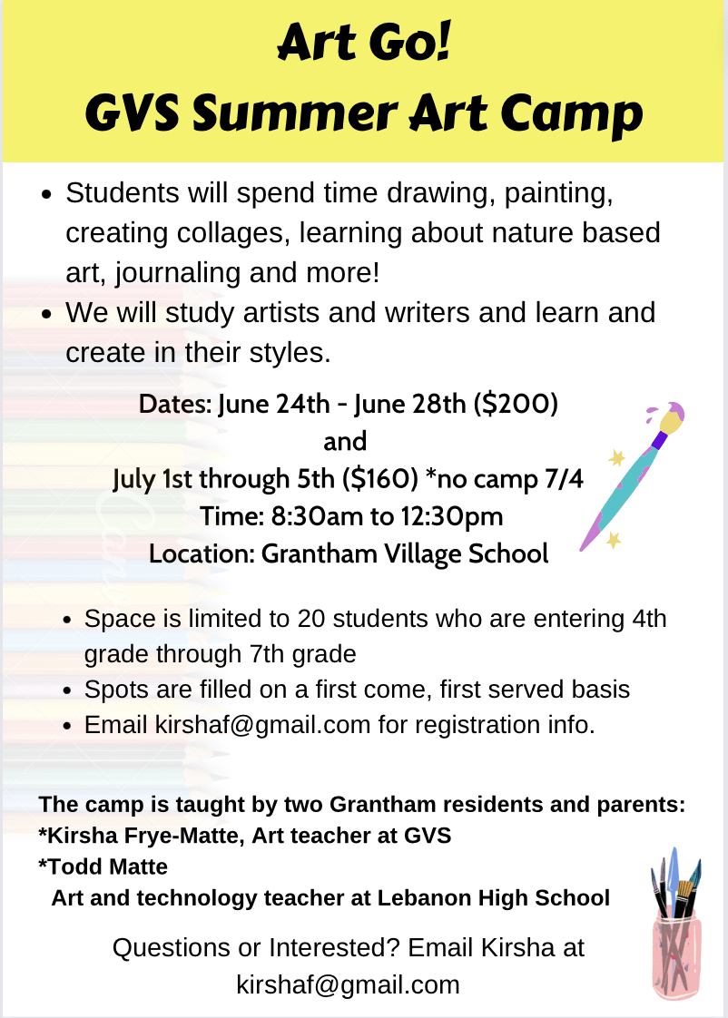ArtGo! GVS Summer Art Camp! Grantham Village School