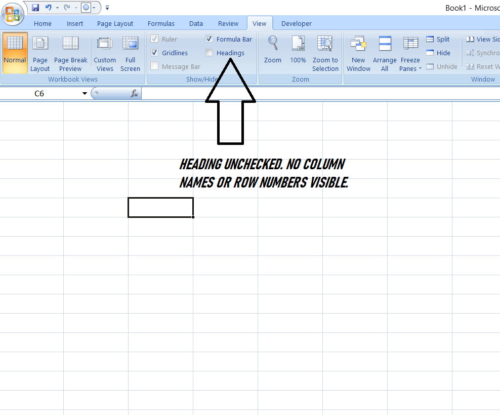 How to Show or Hide Gridlines, Column Names, Row Numbers or Formula Bar