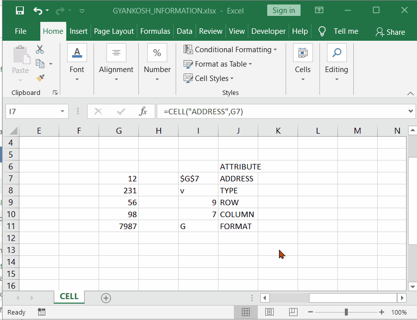 EXCEL FUNCTIONSCELL GyanKosh Learning Made Easy