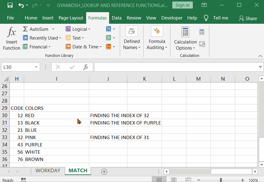 How to search the matching data using Match function in Excel