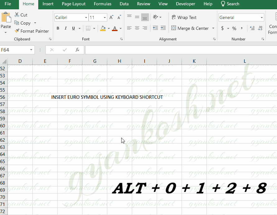 Several ways to insert EURO SYMBOL in EXCEL with Examples
