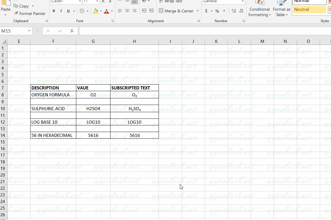 HOW TO SUBSCRIPT TEXT IN EXCEL GyanKosh Learning Made Easy