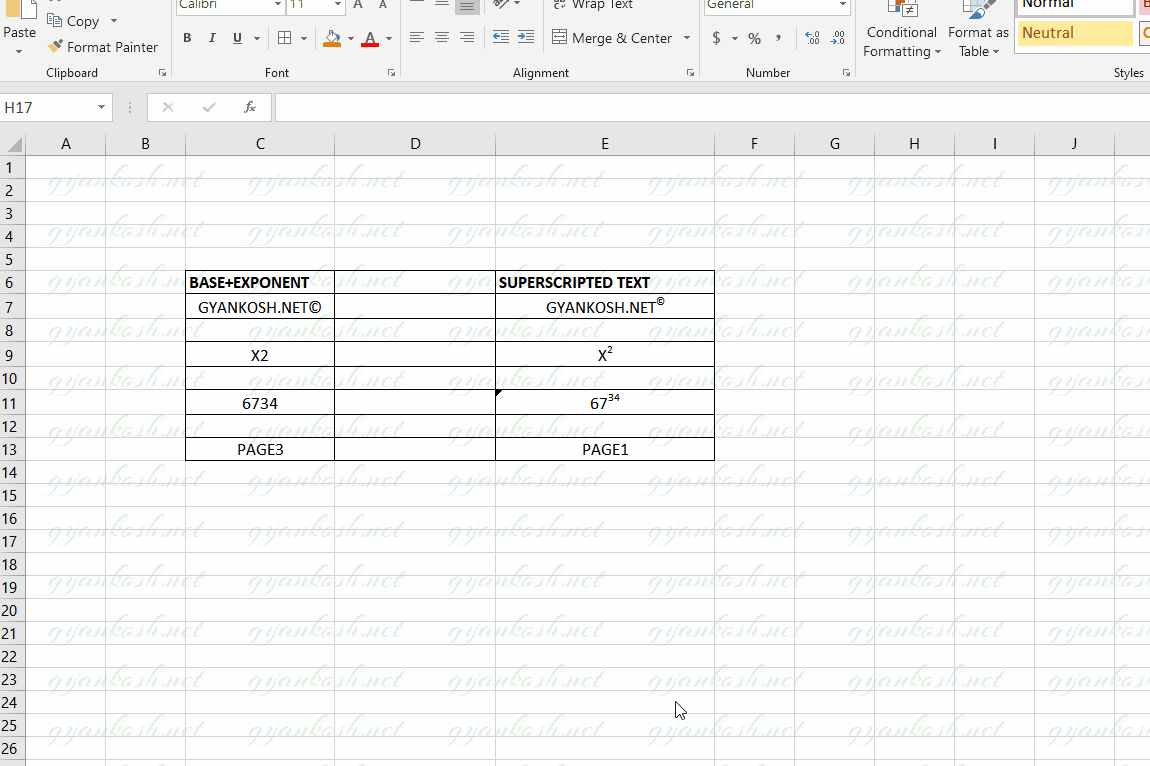 HOW TO SUPERSCRIPT TEXT IN EXCEL GyanKosh Learning Made Easy