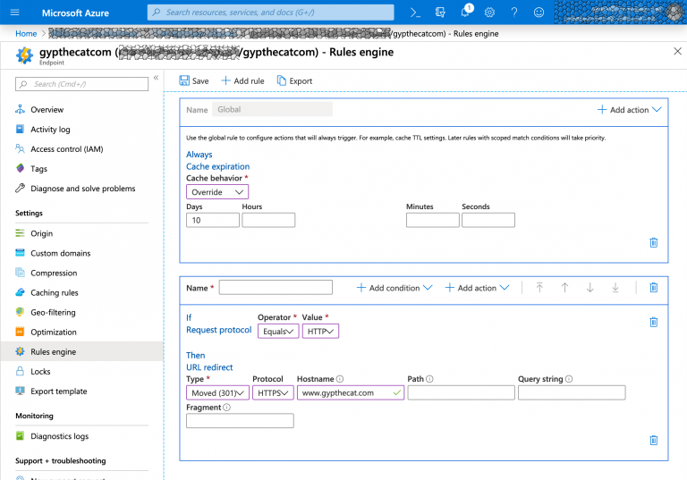 HTTP to HTTPS Redirect on Azure CDN Gyp the Cat dot Com