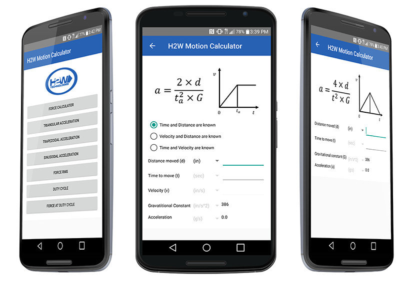 Linear Motion Calculator Android App H2W Technologies
