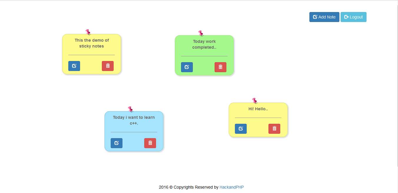 Modern sticky notes using jquery ajax php json bootstrap Hack and Php
