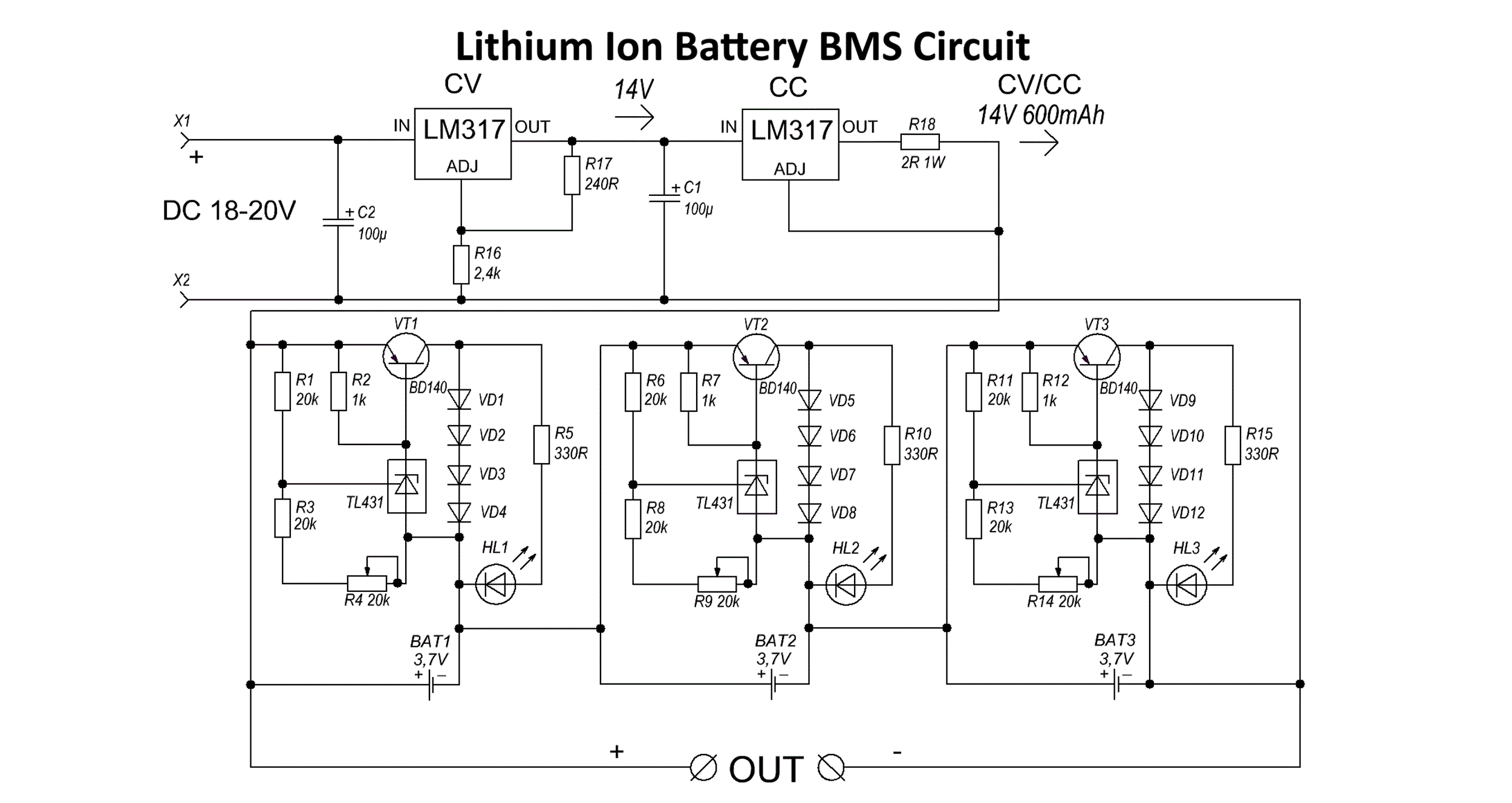 1S, 2S, 3S, 4S BMS Circuit Diagram for Li-ion Batteries