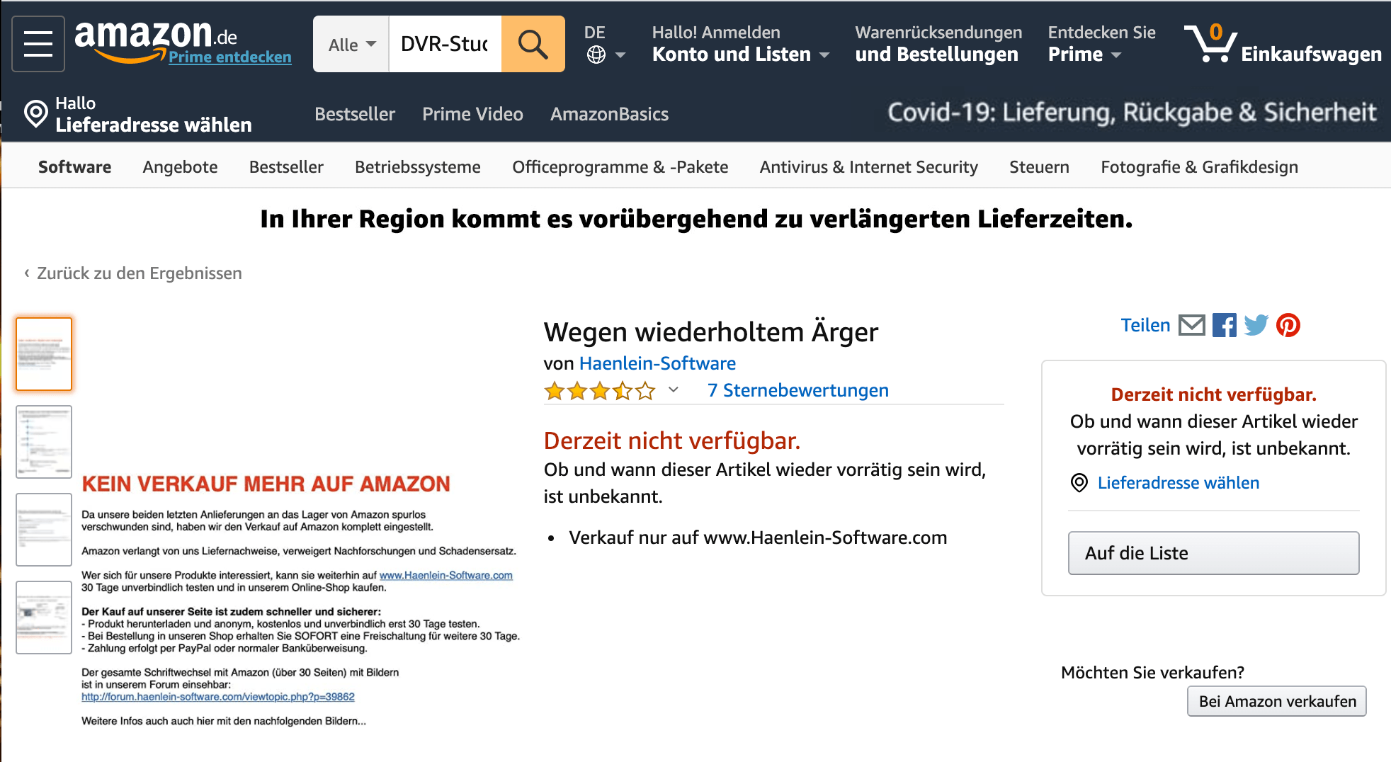 Begründung weshalb wir den Versand auf Amazon eingestellt haben