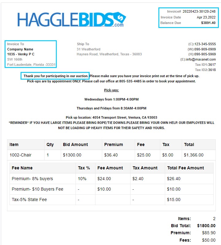 Referring to the image above Your bidder number and auction number(s