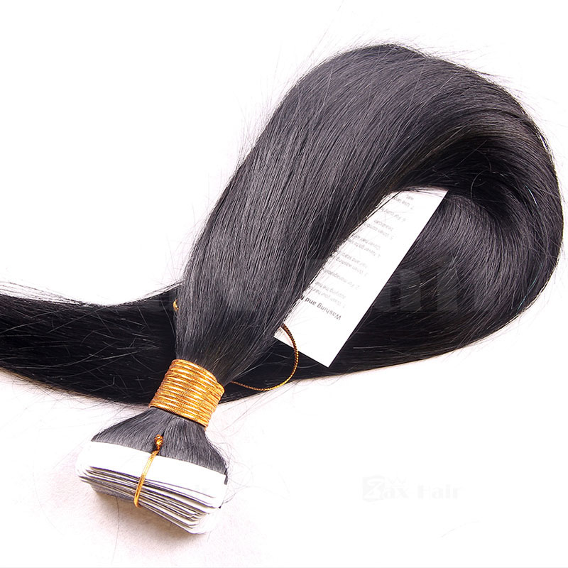 10 32 Inch Brazilian Remy Tape In Hair Extensions 1B Natural Black