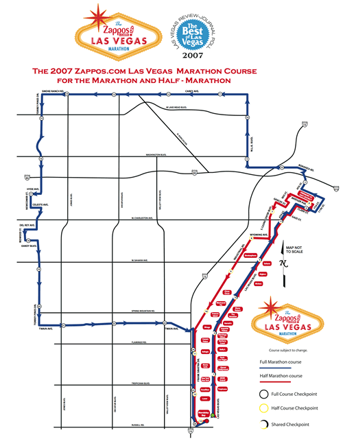 Rock 'n' Roll Las Vegas Marathon Course Map and Elevation.