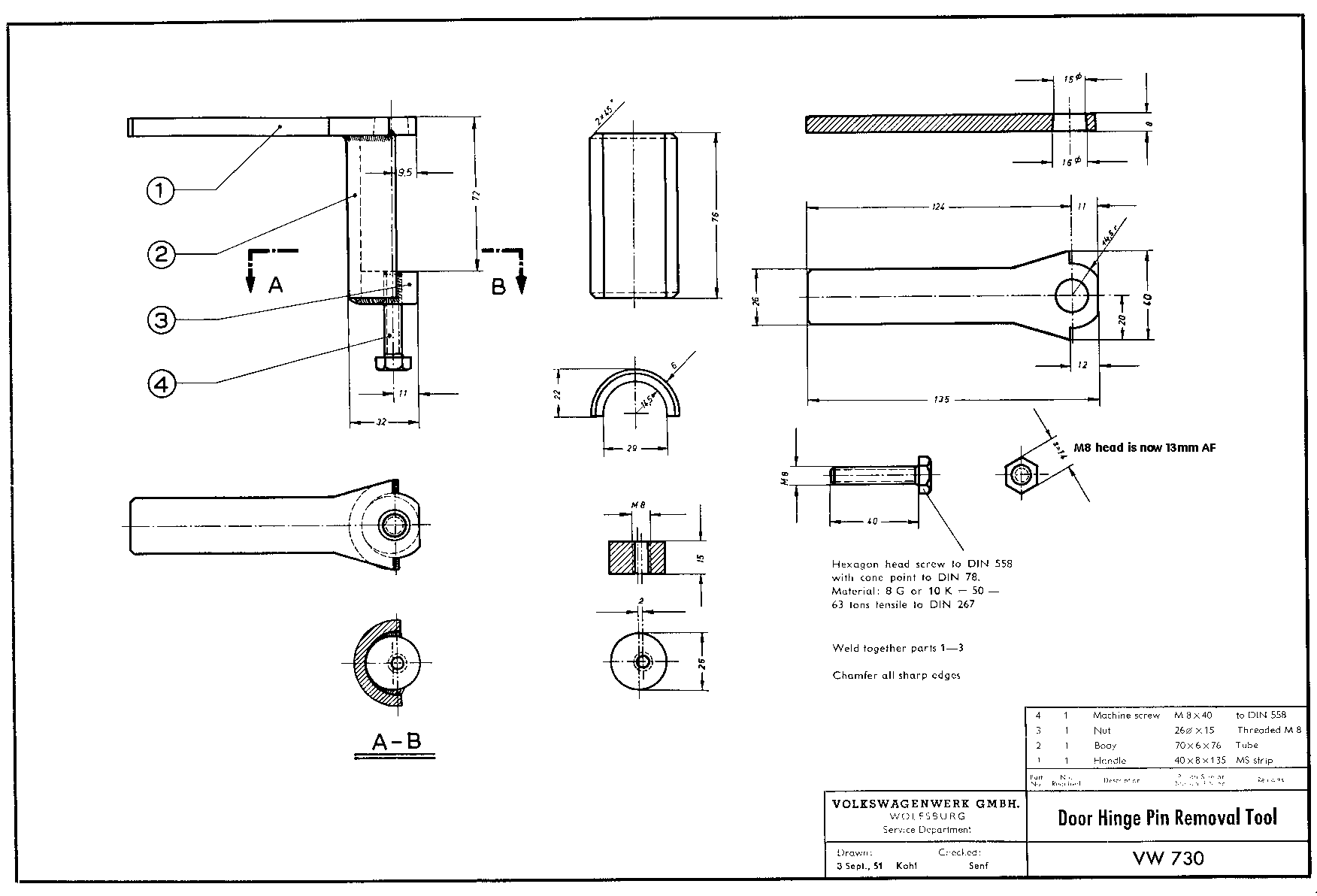 VW Beetle Hinge Pin Removal Tool