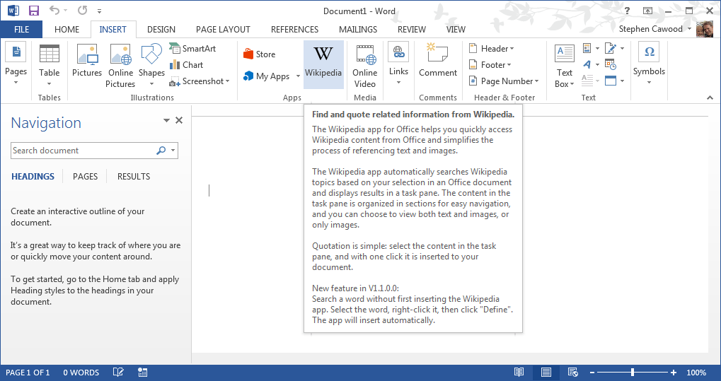 cawood's blog geek literature Add Wikipedia App to Microsoft Word 2013