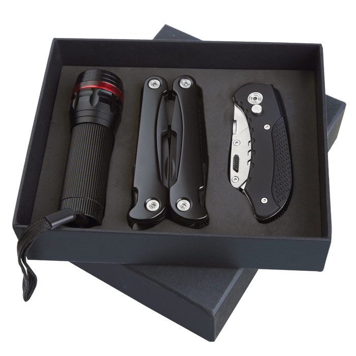 Survival Tool Gift Set (Multitool, Utility Knife and Torch
