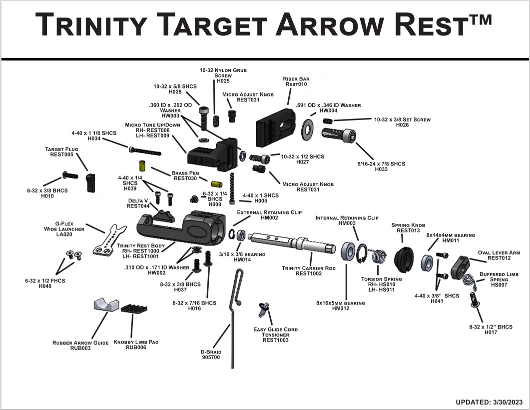 Exploded Parts View Trinity Target Arrow Rest Hamskeaarchery