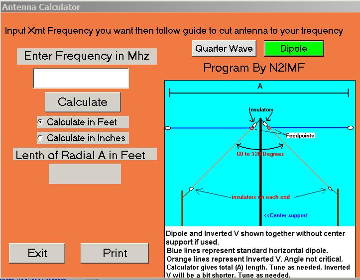 DIPOLE AND INVERTED V VEE DESIGN AND CALCULATOR