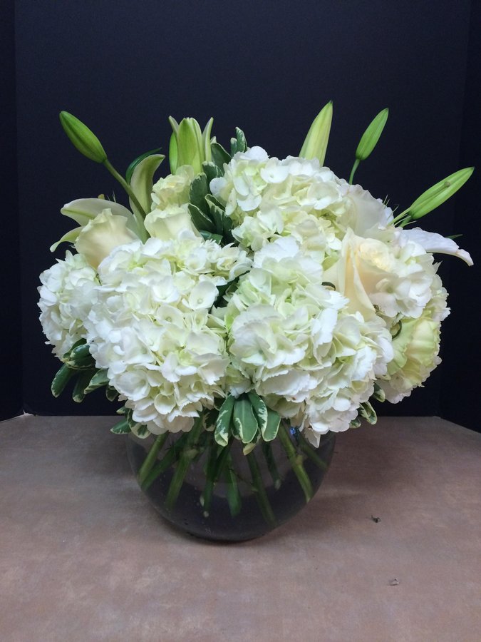 White Bubble Bowl Design Flower Delivery The Villages FL Plantation Flower Designs & Gifts