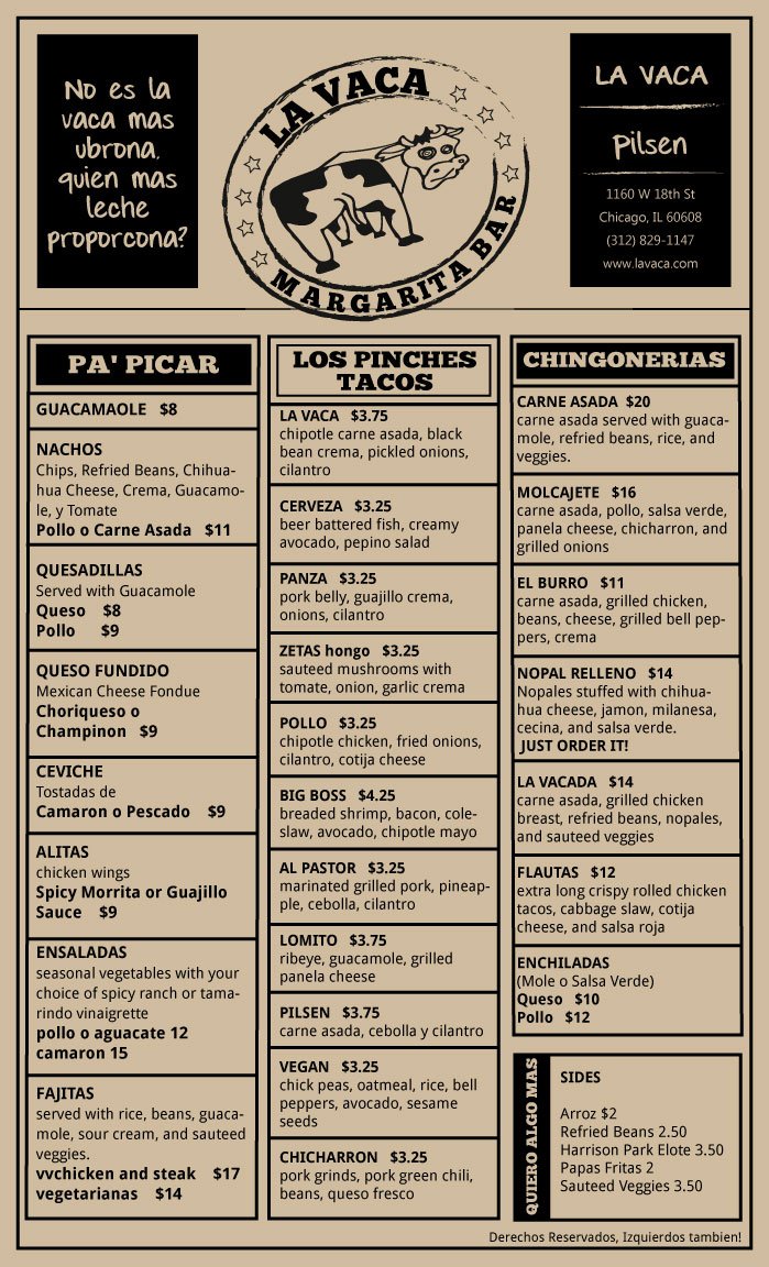 La Vaca Food Menu