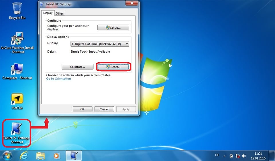 Recalibrate the touchscreen on ALGIZ devices Handheld