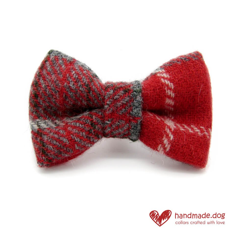 Handmade Red Check 'Harris Tweed' Dog Dickie Bow handmade.dog