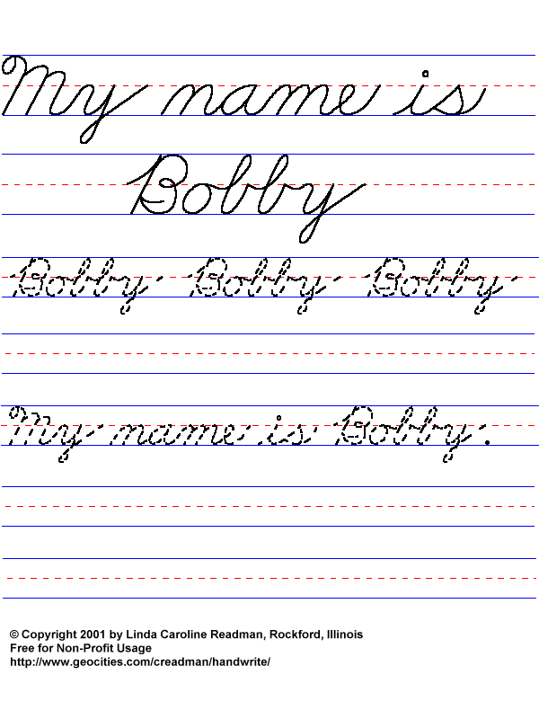 Basic Handwriting for Kids - Cursive Names - Male (Non-JavaScript Lists)