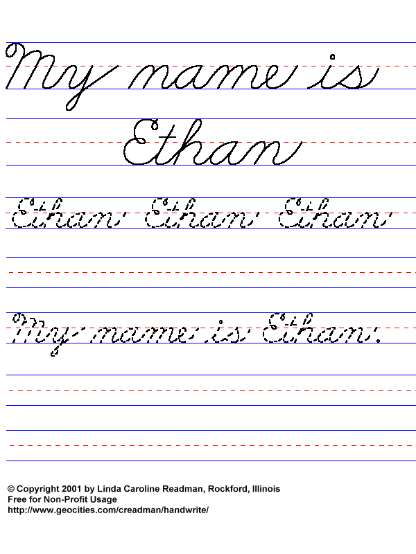 Basic Handwriting for Kids Cursive Names Male (NonJavaScript Lists)