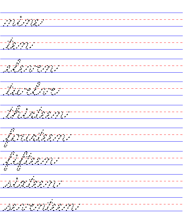 Handwriting for Kids - Cursive - Numbers: Nine - Seventeen