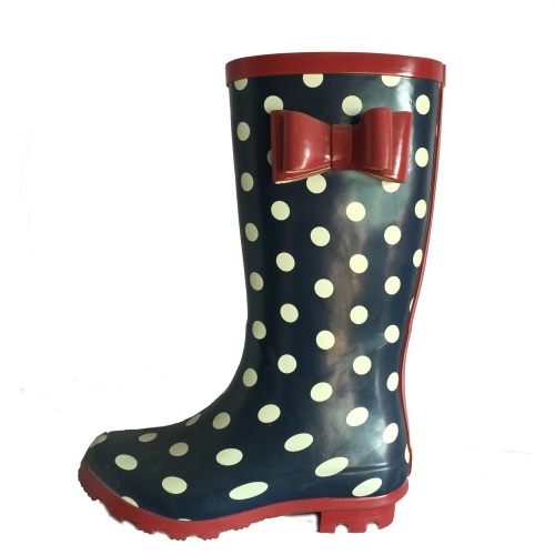 Lady white dots rubber rain boot