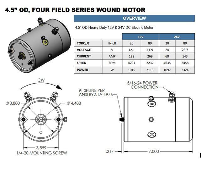 KTI 124518 12 Volt Electric Motor for Hydraulic Pumps Hanna Trailer