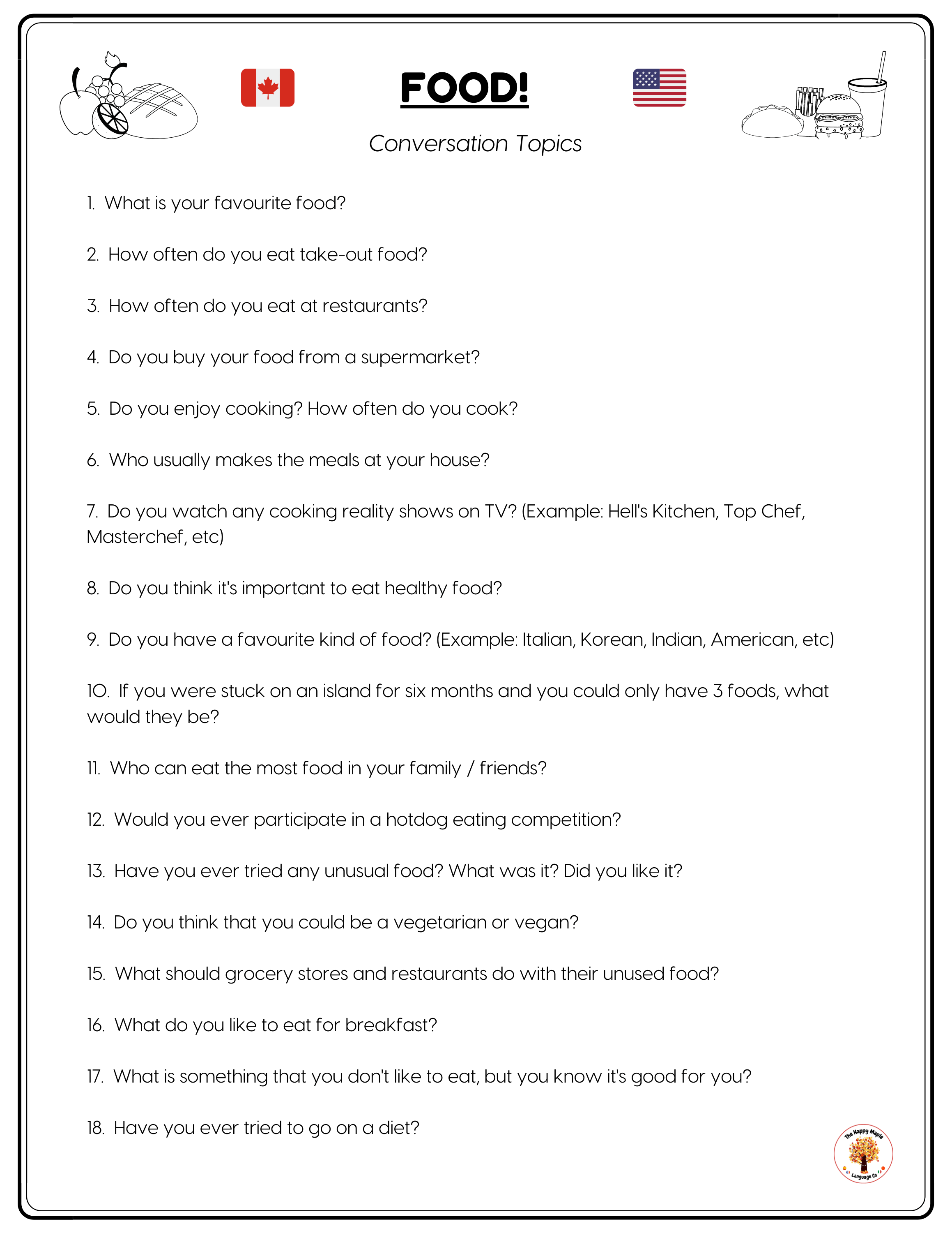 English ESL Conversation Questions Food The Happy Maple Language Co