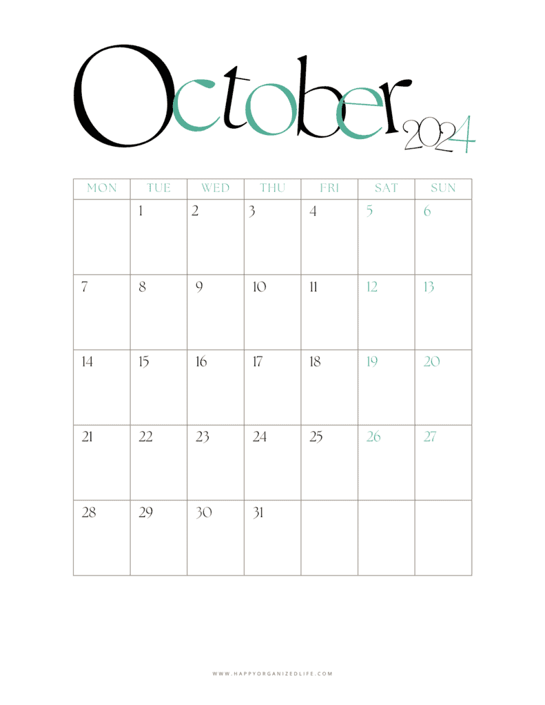 October Calendar for 2024 45 Free Printable Designs