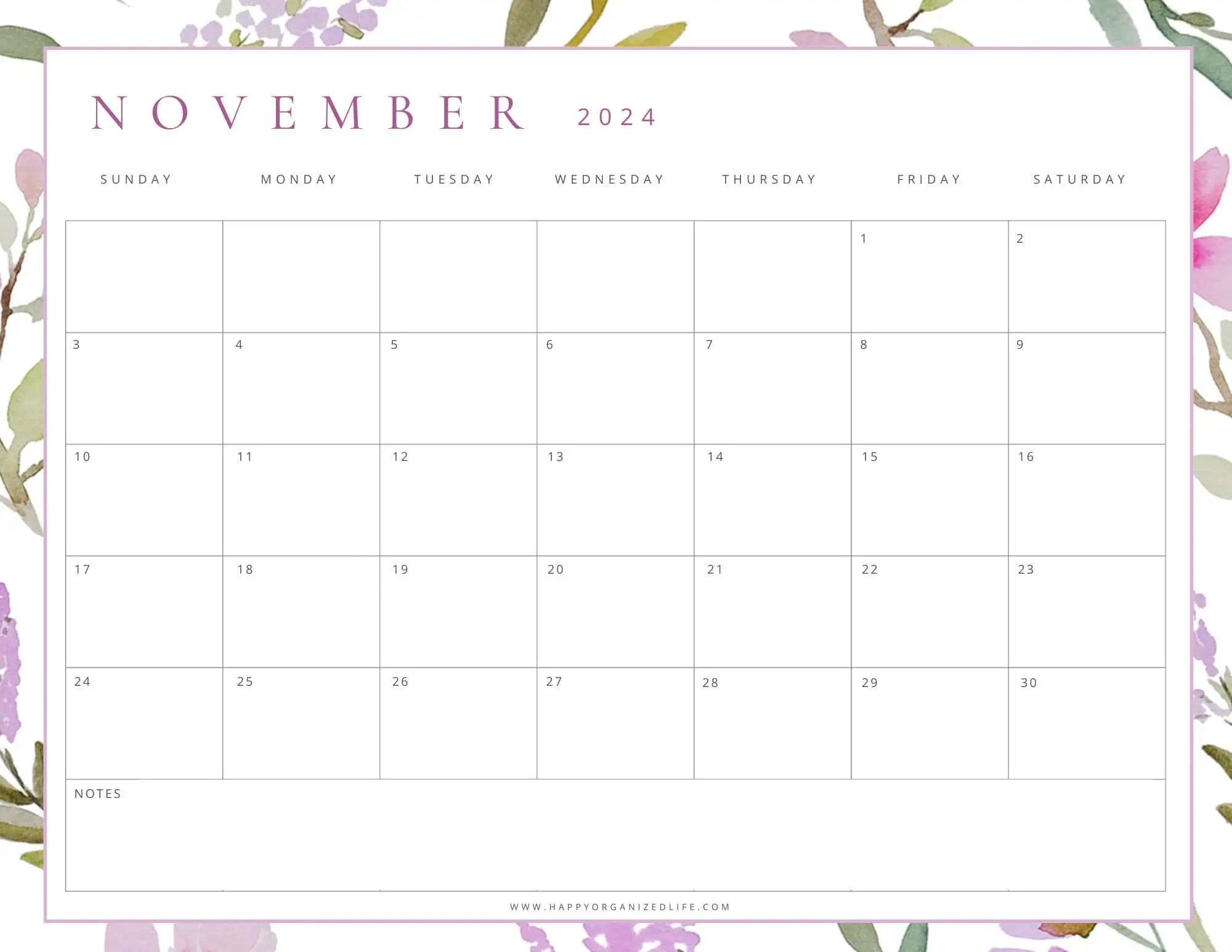 November Calendar for 2024 - 45 Free Printable Designs