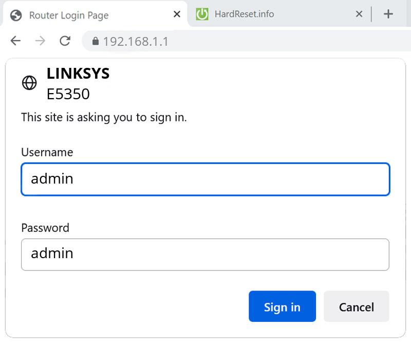 How to open up admin on LINKSYS E5350? HardReset.info