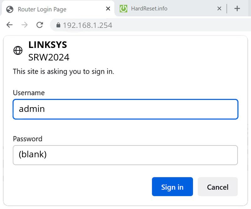 LINKSYS SRW2024 Default IP, How To HardReset.info
