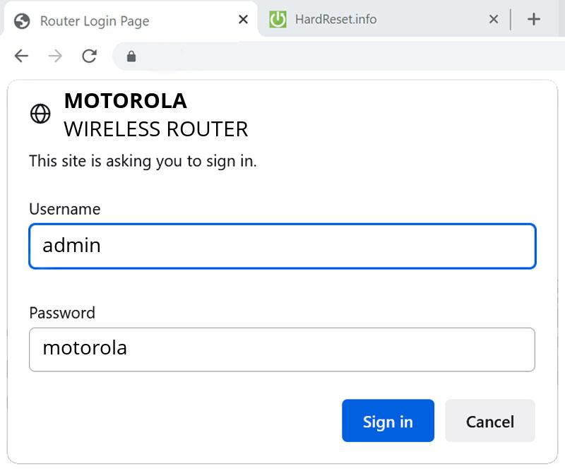 How to open up admin on MOTOROLA WIRELESS ROUTER? HardReset.info