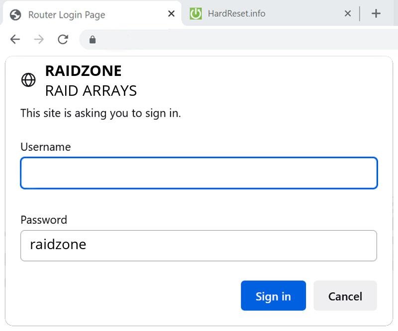 Open Admin Page on RAIDZONE RAID ARRAYS , how to HardReset.info