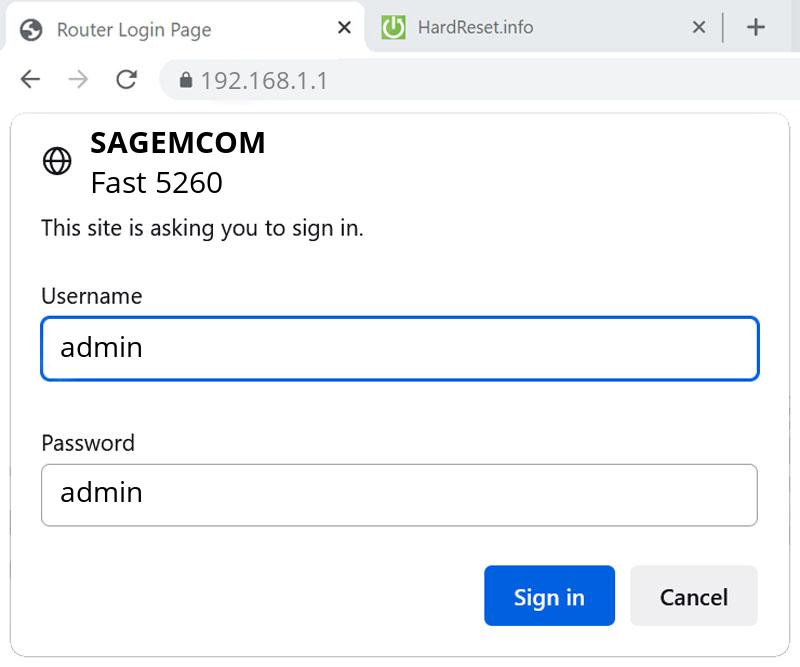 How to open up admin on SAGEMCOM Fast 5260? - HardReset.info