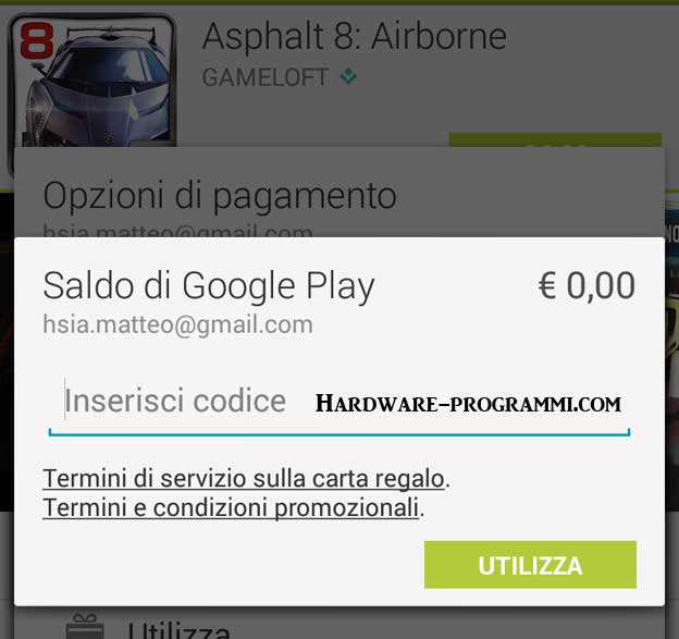 Come usare Google Gift Card Play Store carte regalo acquisto giochi