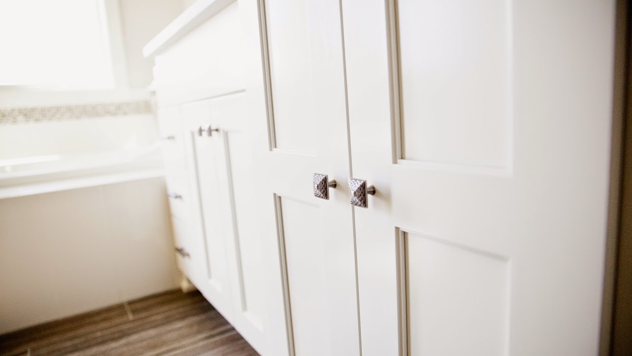 White Wood with Satin Nickel Hardware Neu's Hardware Gallery