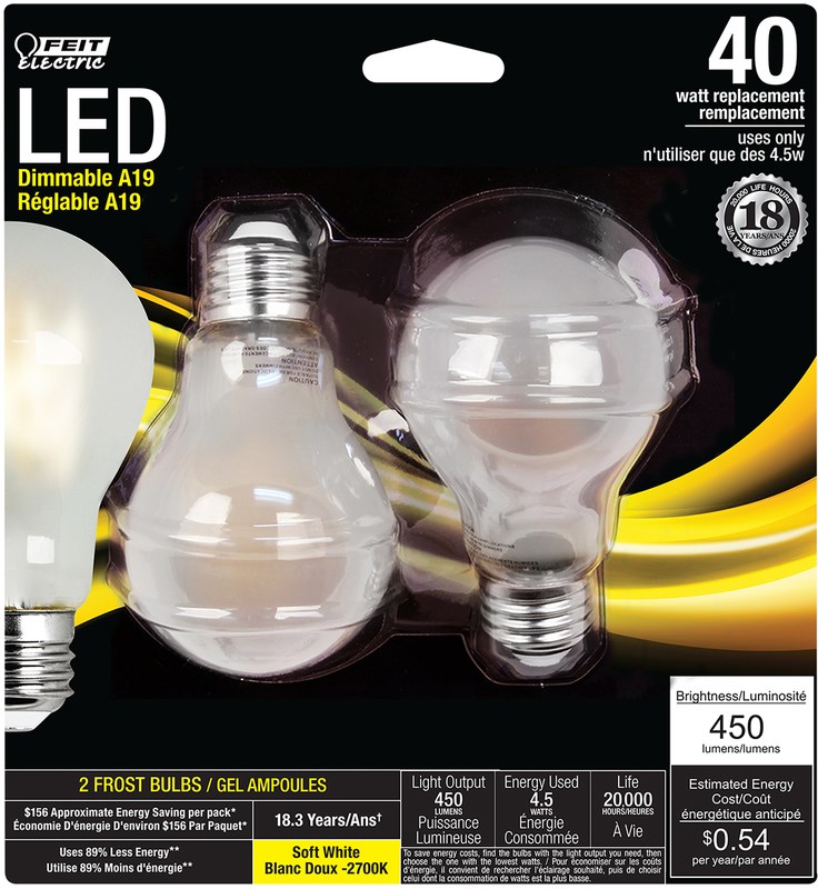 Buy the Feit Electric A1940/CL/LED/2 Led A19 Bulb Hardware World