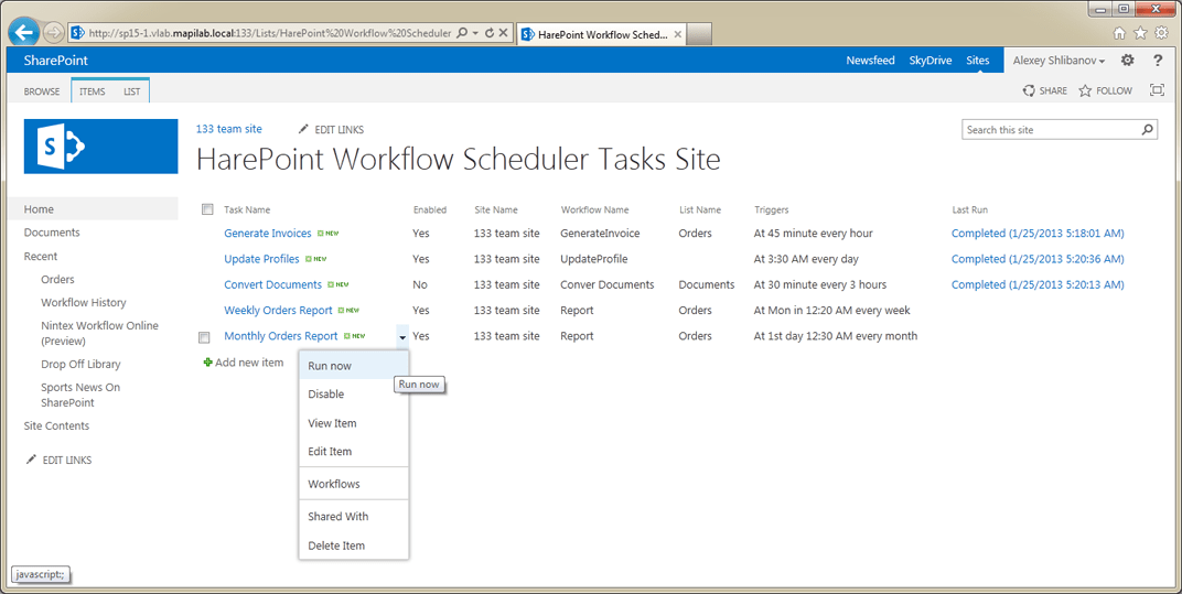 HarePoint Workflow Scheduler for SharePoint screenshots