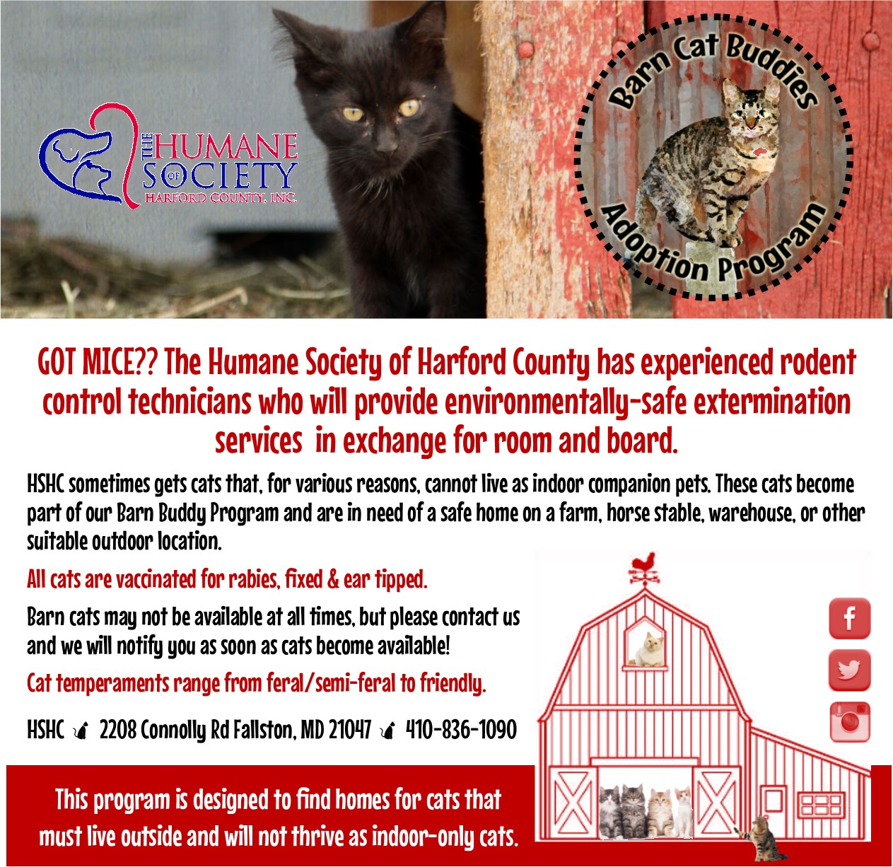 Barn Cat Buddies The Humane Society of Harford County