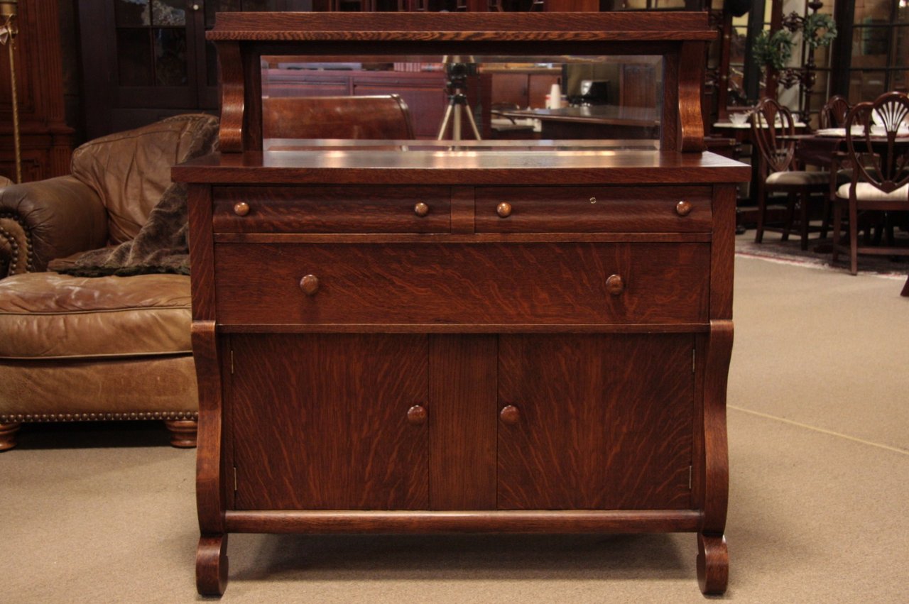 Oak Antique Sideboard, Beveled Mirror