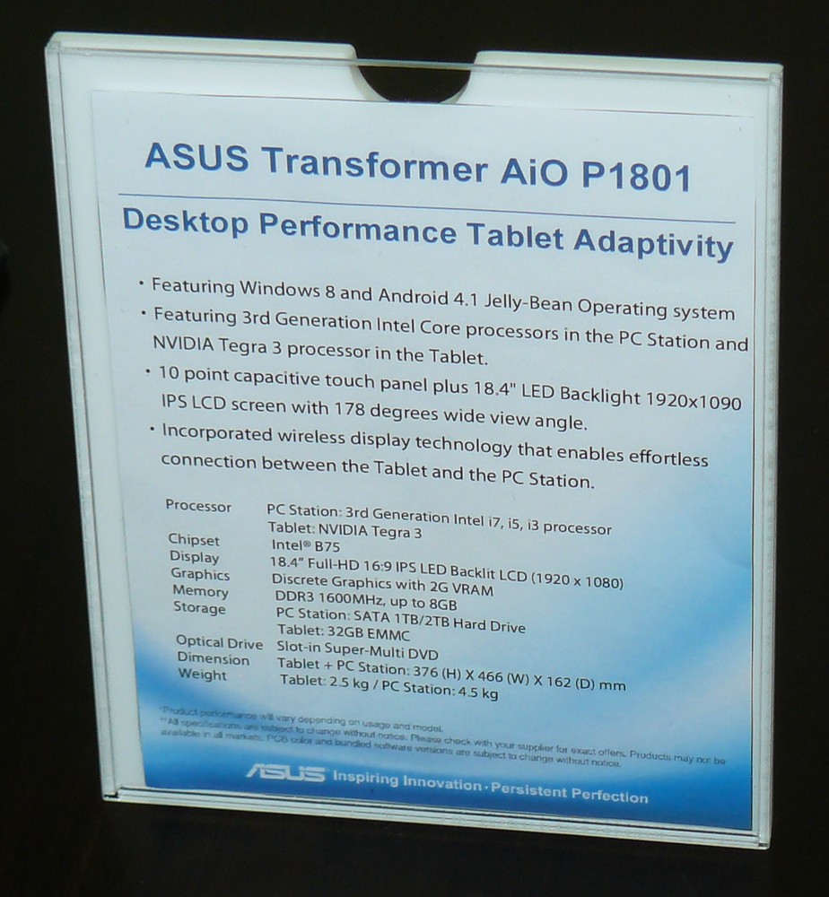 ASUS Transformer AIO P1801 Hartware