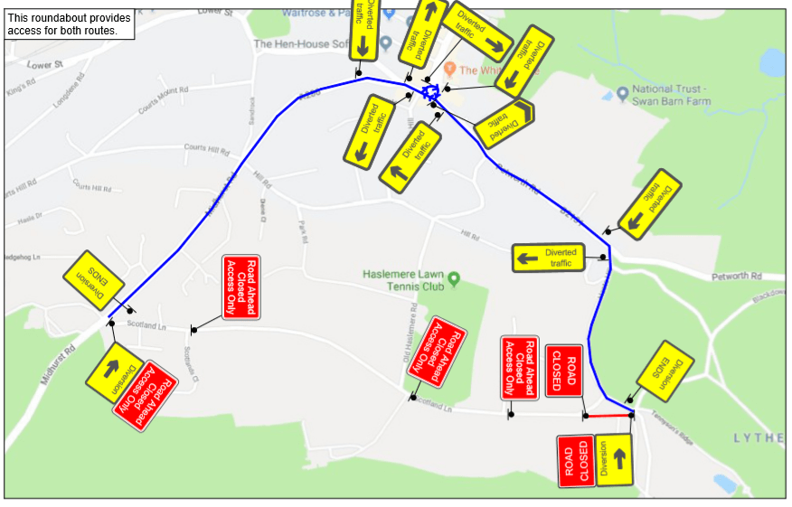 Chase Lane, Tennyson’s Lane and Scotland Lane Haslemere Temporary