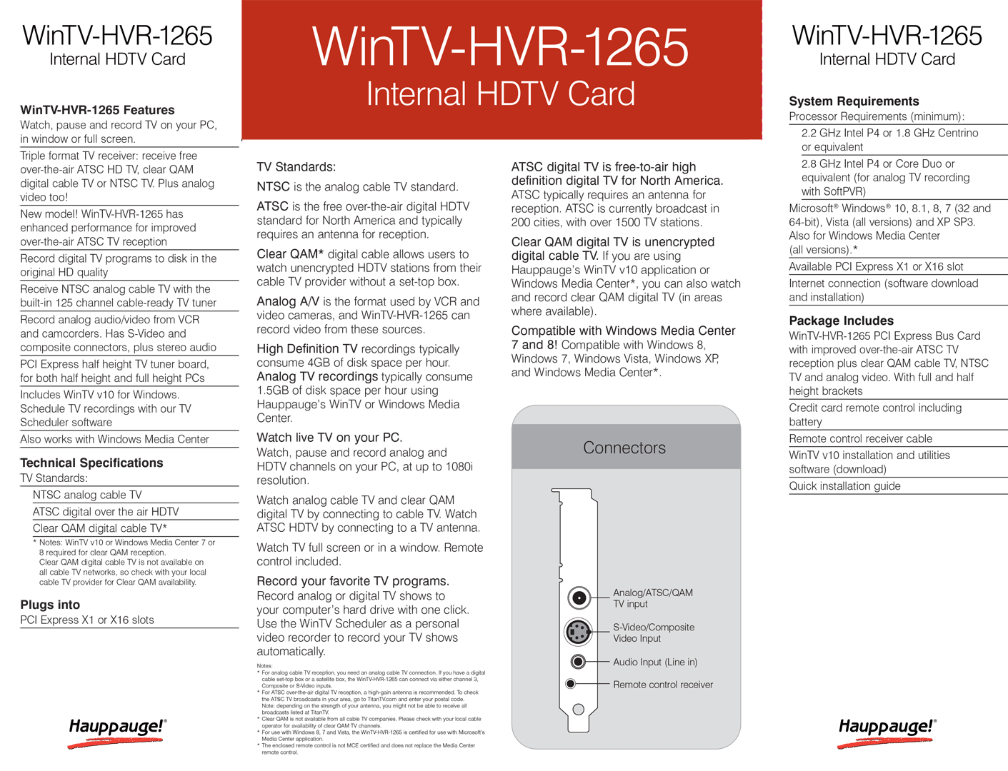 Hauppauge | WinTV-HVR-1265 TV Tuner Board Product Description