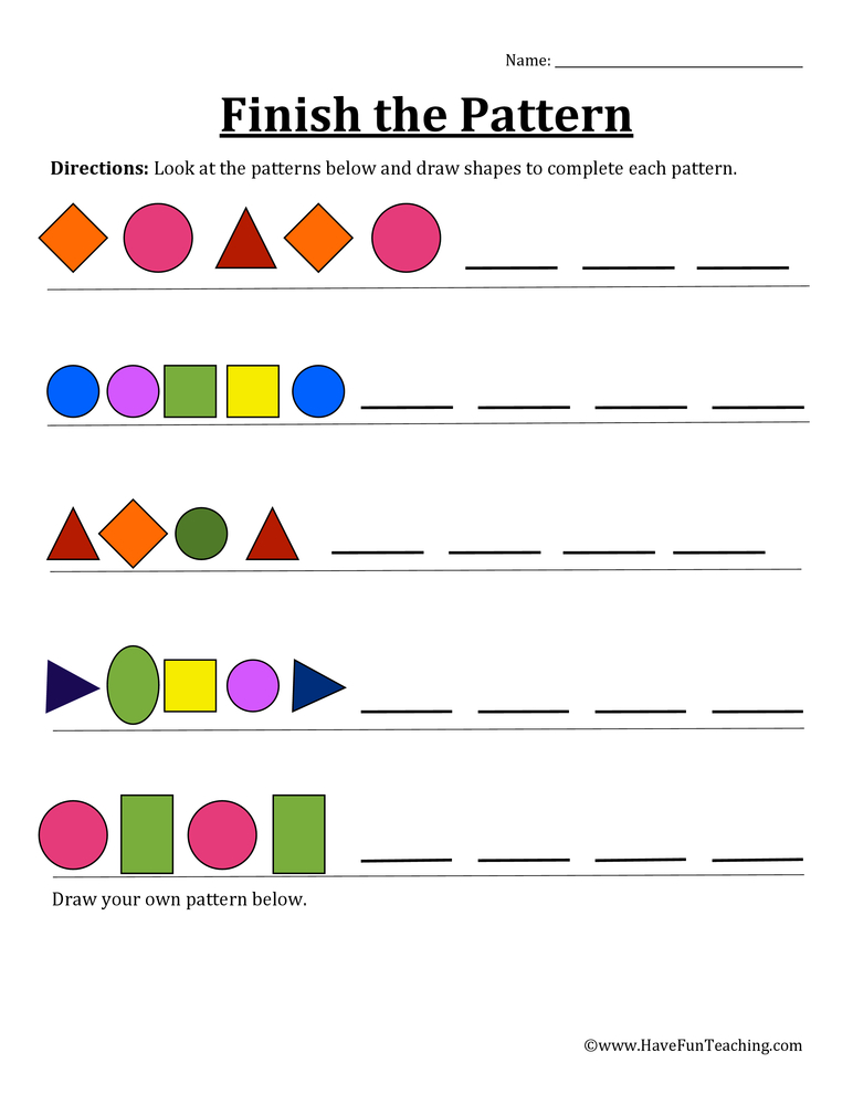 Finish the Pattern Worksheet - Have Fun Teaching