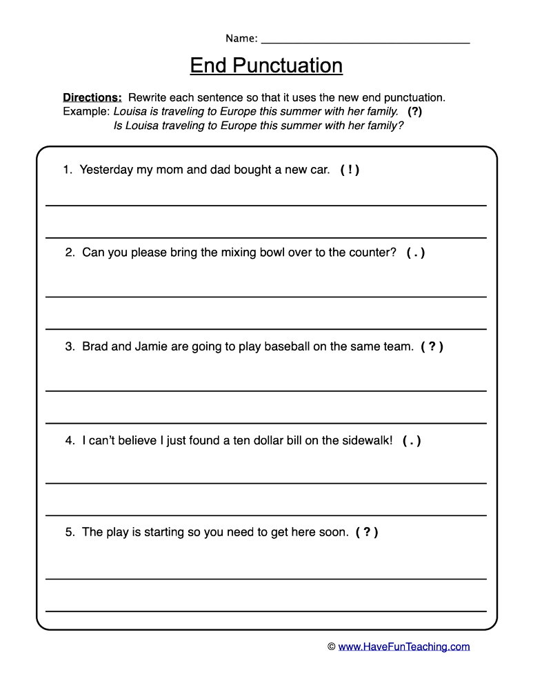 Rewriting End Punctuation Worksheet Have Fun Teaching
